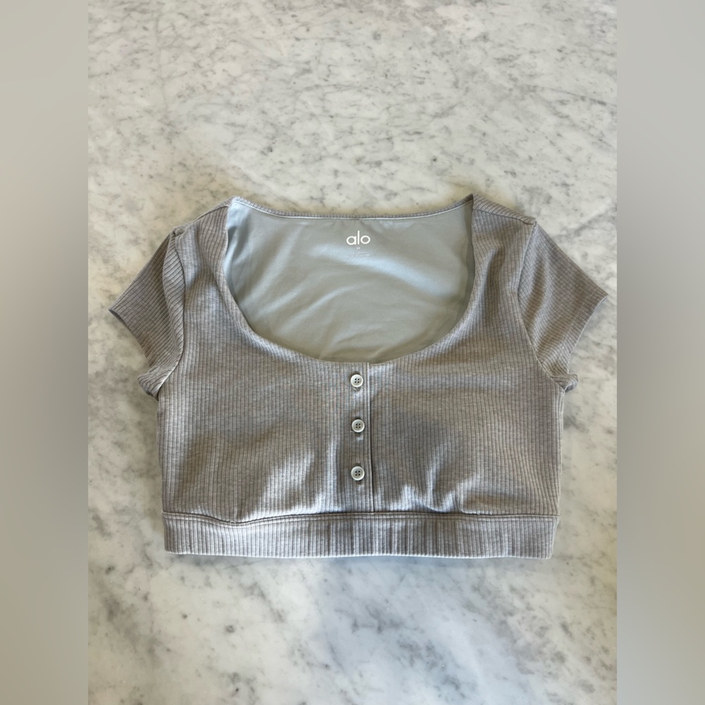 Alo Gray Ribbed Crop Top NWOT